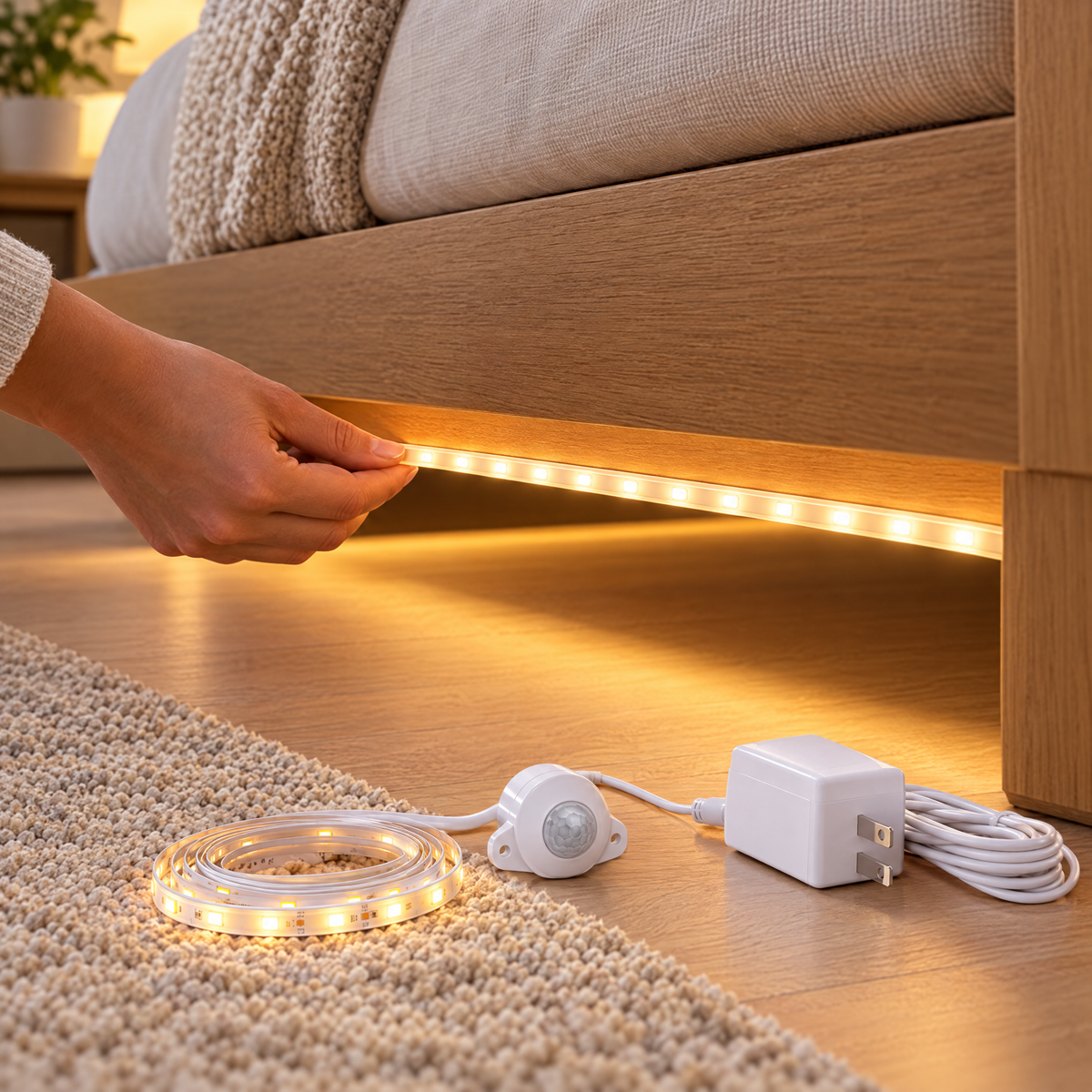 Instalación del kit de luz bajo la cama con sensor
