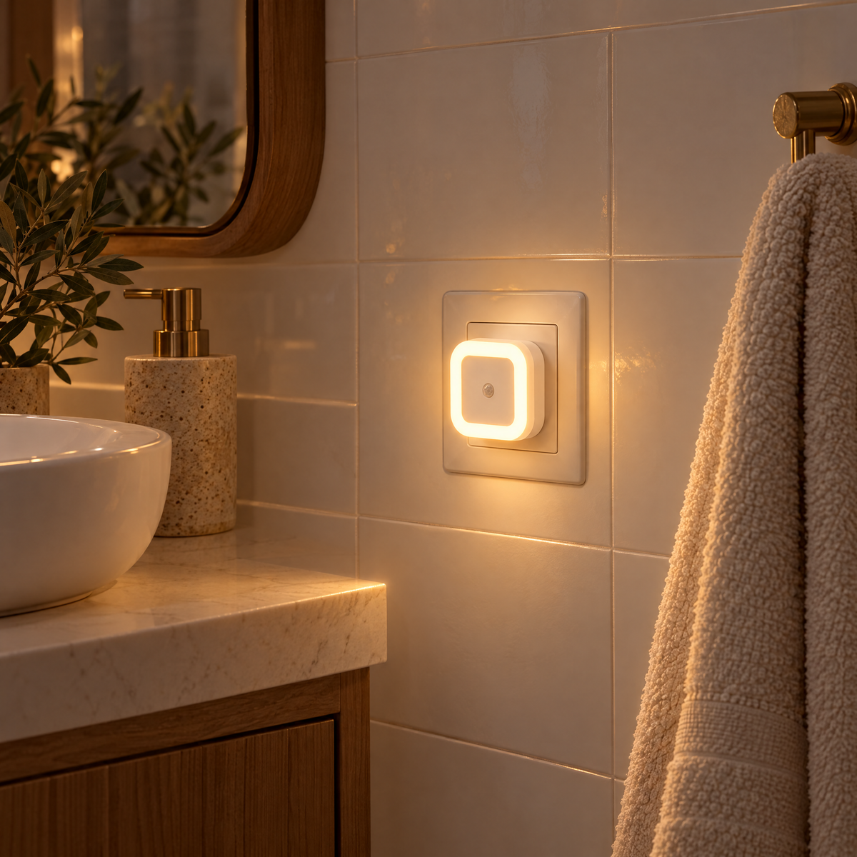 Luz nocturna en el baño de noche