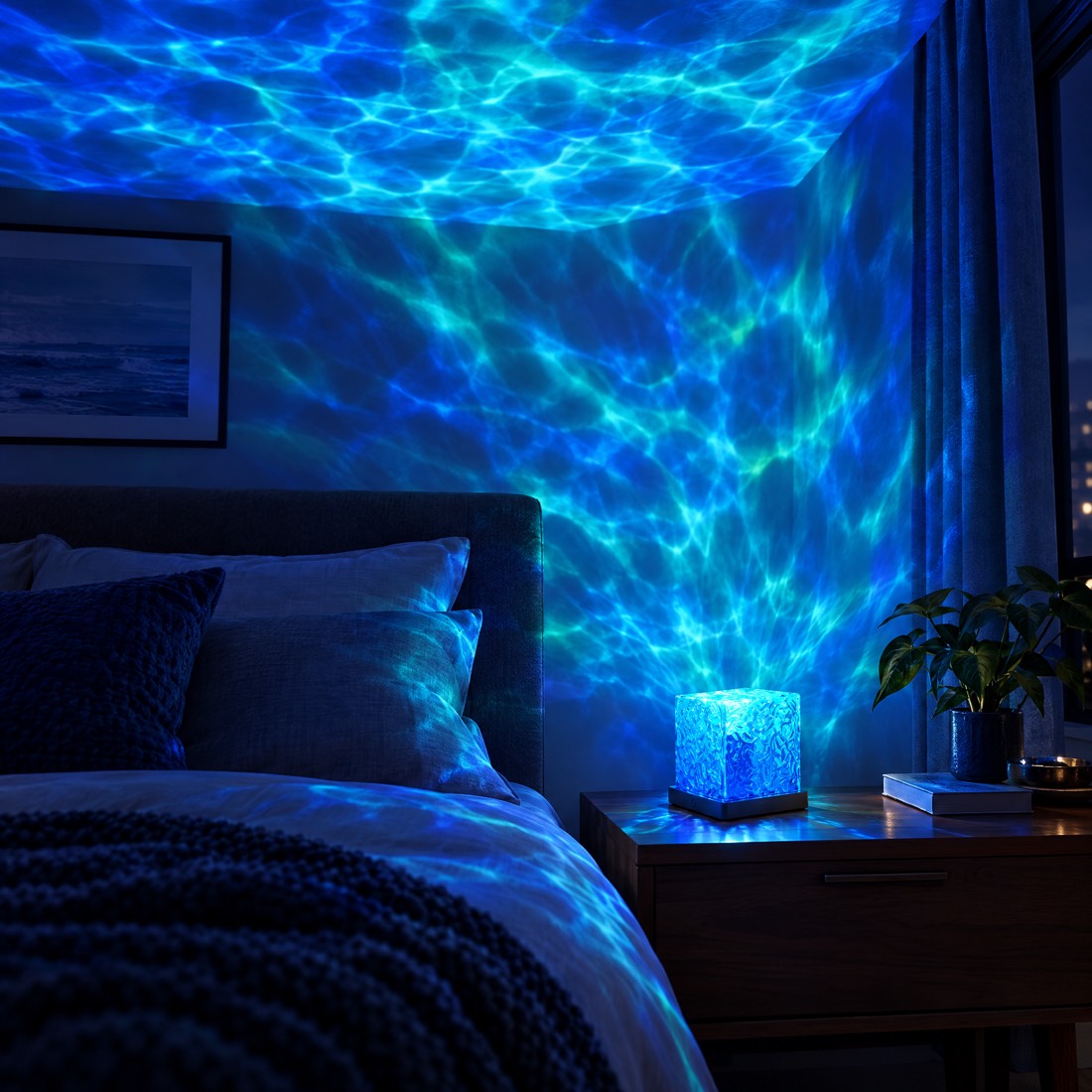 Ondas de luz en el techo de un dormitorio
